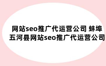 网站seo推广代运营公司 蚌埠五河县网站seo推广代运营公司怎么样
